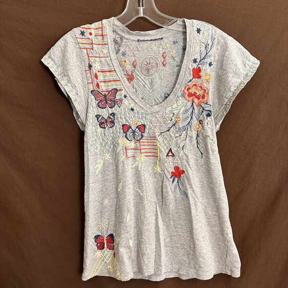 JOHNNY WAS Aravis Flutter Sleeve V Neck Ebroidered Top Butterfly Size SMALL - Picture 1 of 7